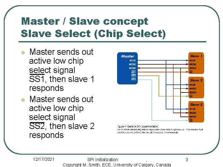 Master / Slave concept Slave Select (Chip Select) l l Master sends out active