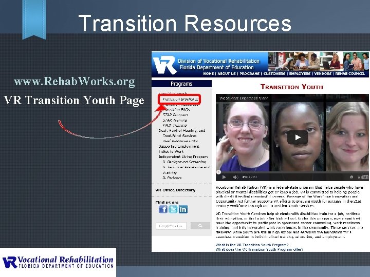 Transition Resources www. Rehab. Works. org VR Transition Youth Page 