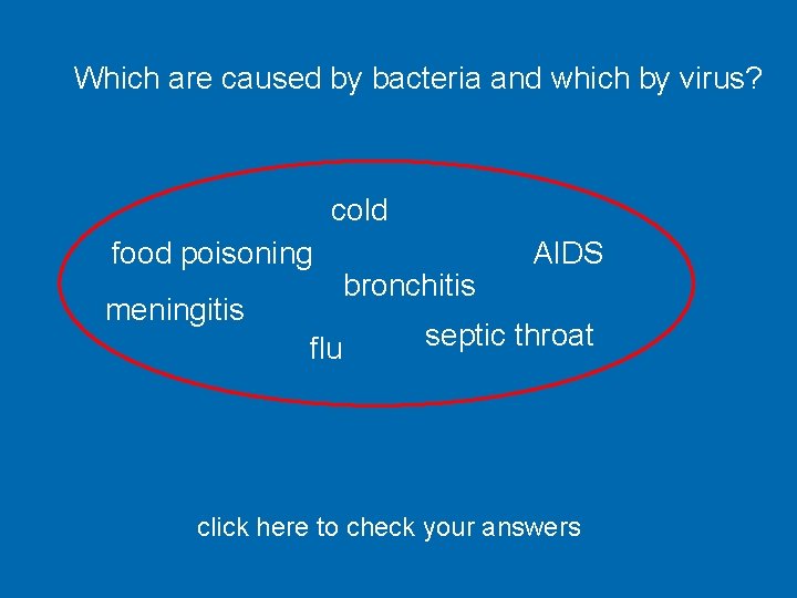 Which are caused by bacteria and which by virus? cold food poisoning meningitis flu