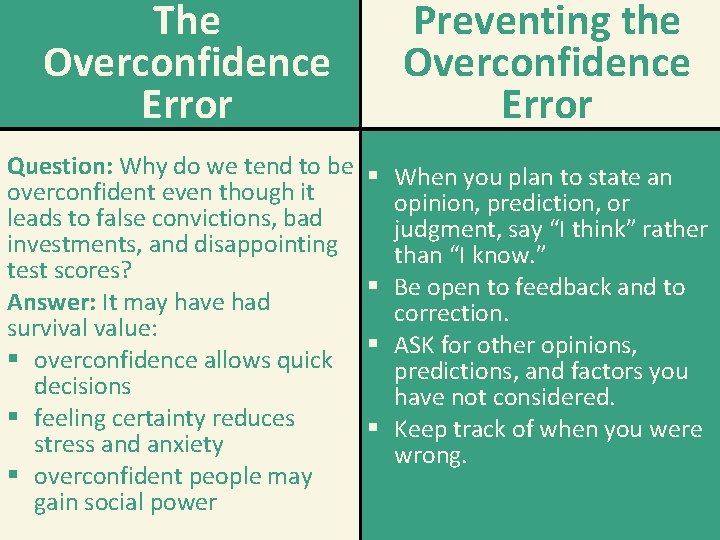 The Overconfidence Error Question: Why do we tend to be overconfident even though it
