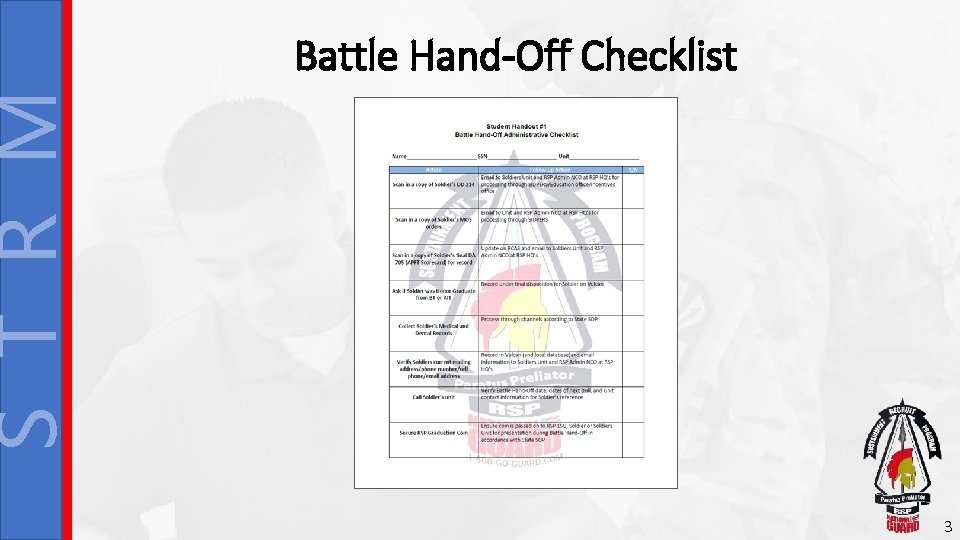 S T R M Battle Hand-Off Checklist 3 