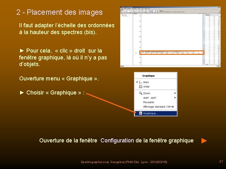 2 - Placement des images Il faut adapter l’échelle des ordonnées à la hauteur