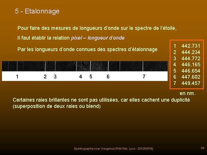 5 - Etalonnage Pour faire des mesures de longueurs d’onde sur le spectre de