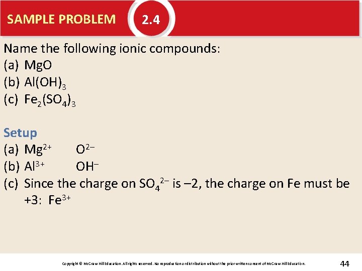 SAMPLE PROBLEM 2. 4 Name the following ionic compounds: (a) Mg. O (b) Al(OH)3