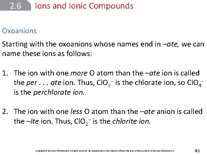 2. 6 Ions and Ionic Compounds Oxoanions Starting with the oxoanions whose names end