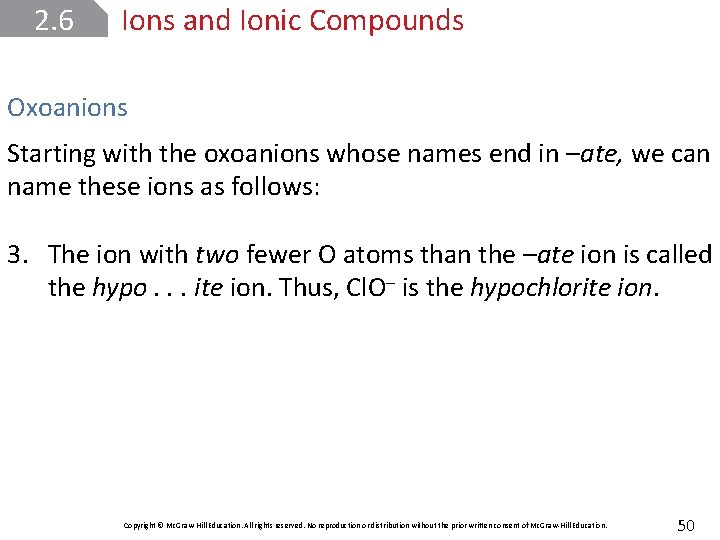 2. 6 Ions and Ionic Compounds Oxoanions Starting with the oxoanions whose names end