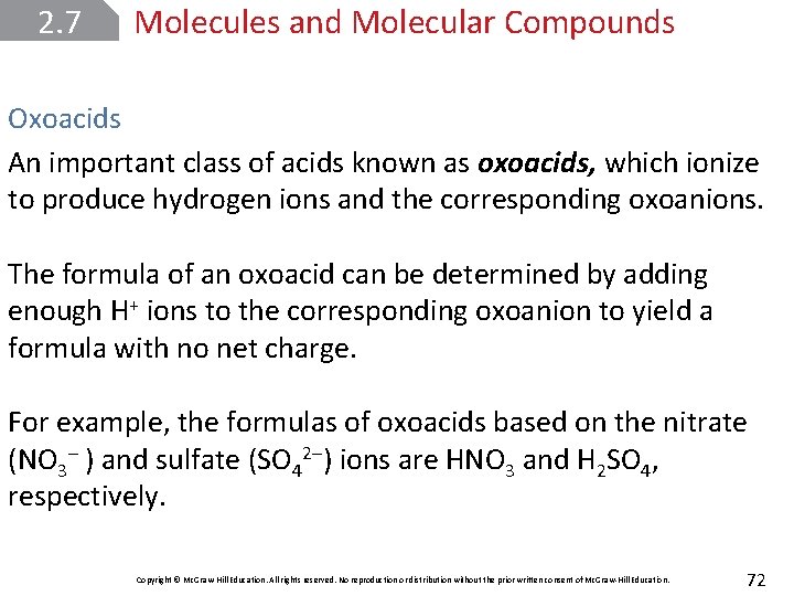 2. 7 Molecules and Molecular Compounds Oxoacids An important class of acids known as