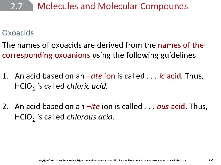 2. 7 Molecules and Molecular Compounds Oxoacids The names of oxoacids are derived from