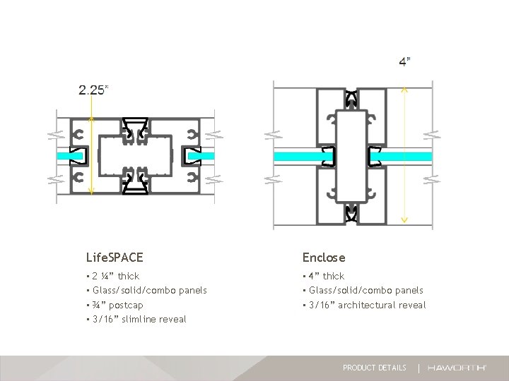 Life. SPACE Enclose • 2 ¼” thick • Glass/solid/combo panels • ¾” postcap • Life. SPACE Enclose • 2 ¼” thick • Glass/solid/combo panels • ¾” postcap •