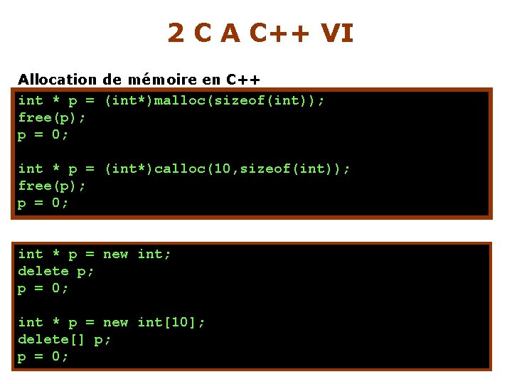 2 C A C++ VI Allocation de mémoire en C++ intplus * pdes =