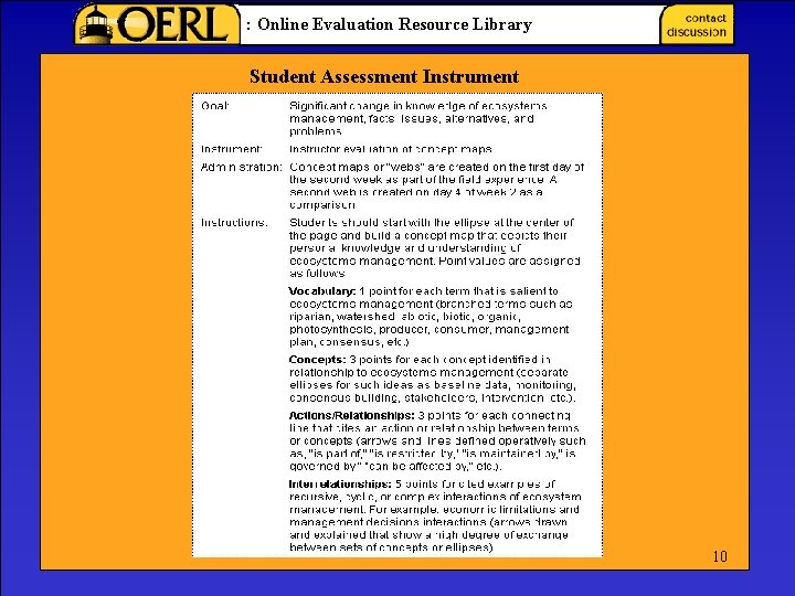 : Online Evaluation Resource Library Student Assessment Instrument 10 