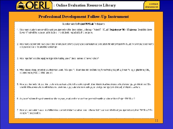 : Online Evaluation Resource Library Professional Development Follow-Up Instrument 11 