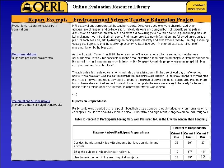 : Online Evaluation Resource Library Report Excerpts – Environmental Science Teacher Education Project 12