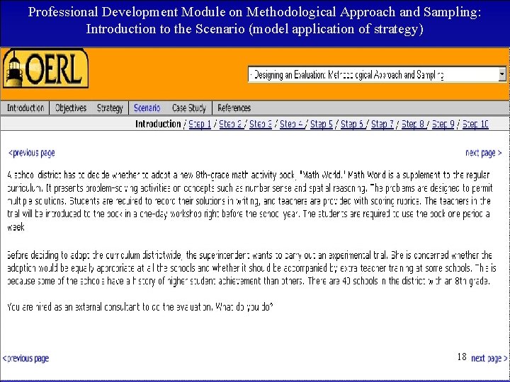 Professional Development Module on Methodological Approach and Sampling: Introduction to the Scenario (model application