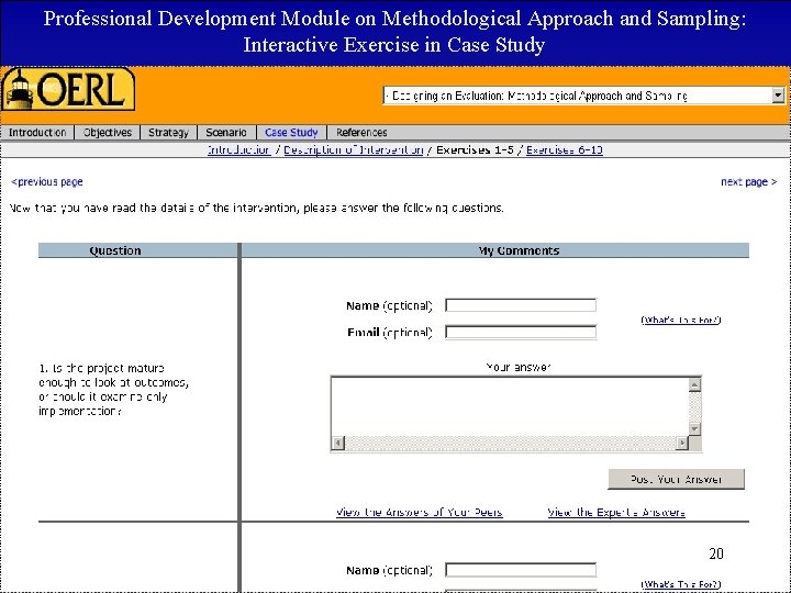 Professional Development Module on Methodological Approach and Sampling: Interactive Exercise in Case Study 20