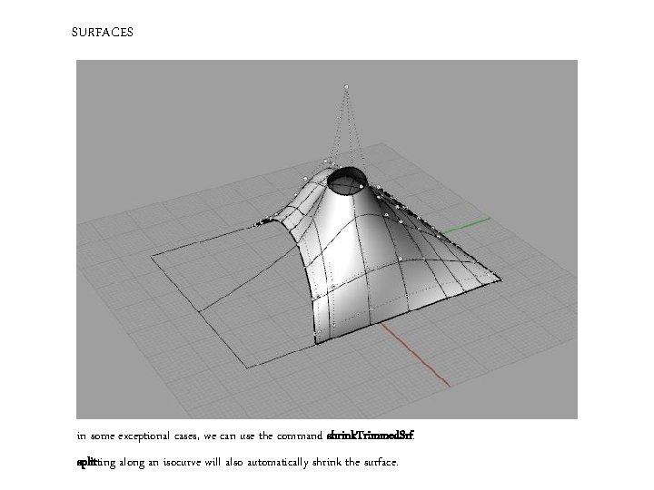 SURFACES in some exceptional cases, we can use the command shrink. Trimmed. Srf. splitting