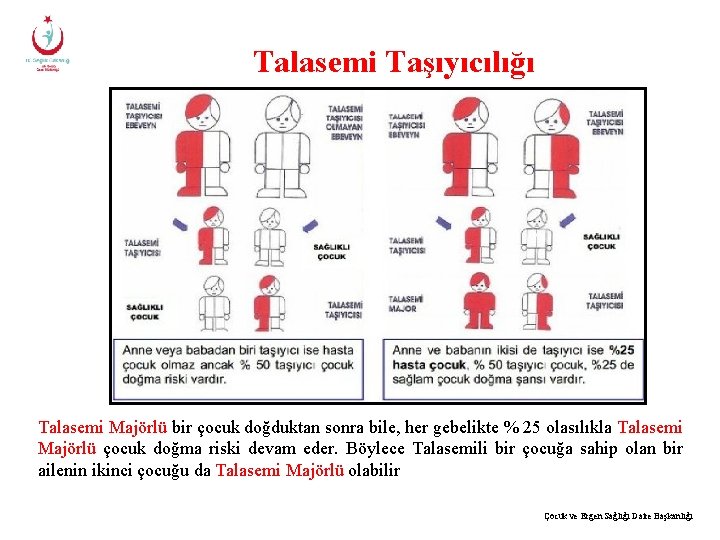 Talasemi Taşıyıcılığı Talasemi Majörlü bir çocuk doğduktan sonra bile, her gebelikte % 25 olasılıkla