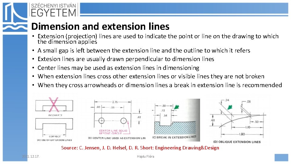 Dimension and extension lines • Extension (projection) lines are used to indicate the point