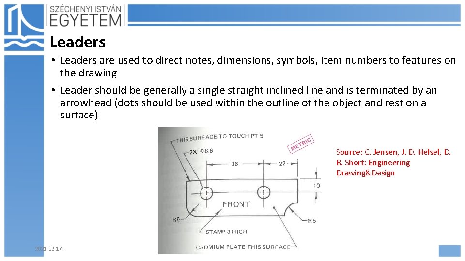 Leaders • Leaders are used to direct notes, dimensions, symbols, item numbers to features