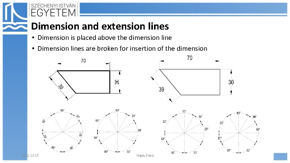 Dimension and extension lines • Dimension is placed above the dimension line • Dimension