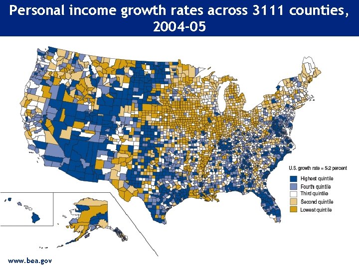 Personal income growth rates across 3111 counties, 2004 -05 www. bea. gov 