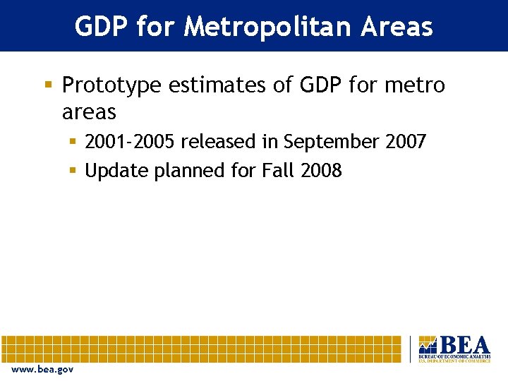 GDP for Metropolitan Areas § Prototype estimates of GDP for metro areas § 2001