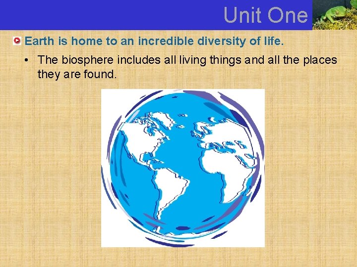 Unit One Earth is home to an incredible diversity of life. • The biosphere