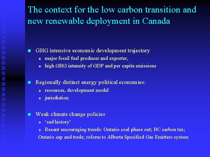 Accelerating the transition to a low carbon emission