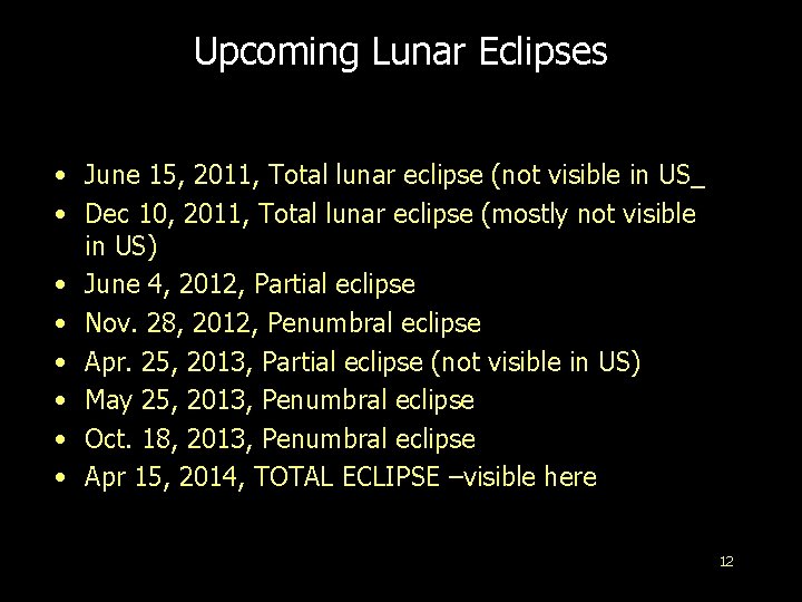 Upcoming Lunar Eclipses • June 15, 2011, Total lunar eclipse (not visible in US_