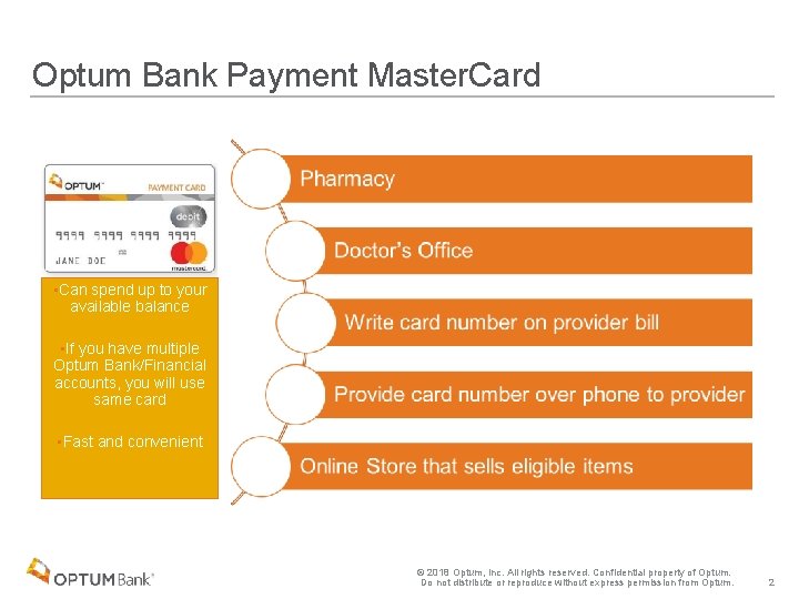 Optum Bank Payment Master. Card • Can spend up to your available balance •