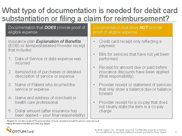 What type of documentation is needed for debit card substantiation or filing a claim