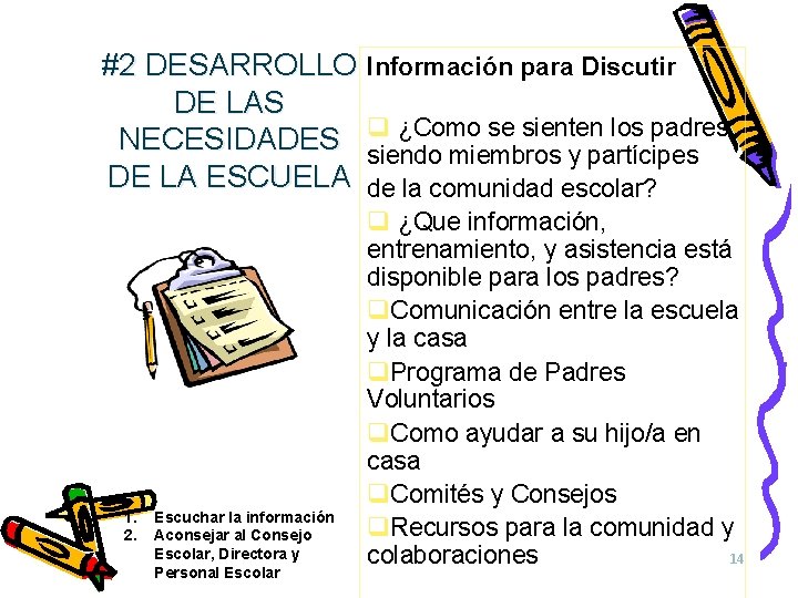 #2 DESARROLLO Información para Discutir DE LAS ¿Como se sienten los padres NECESIDADES q