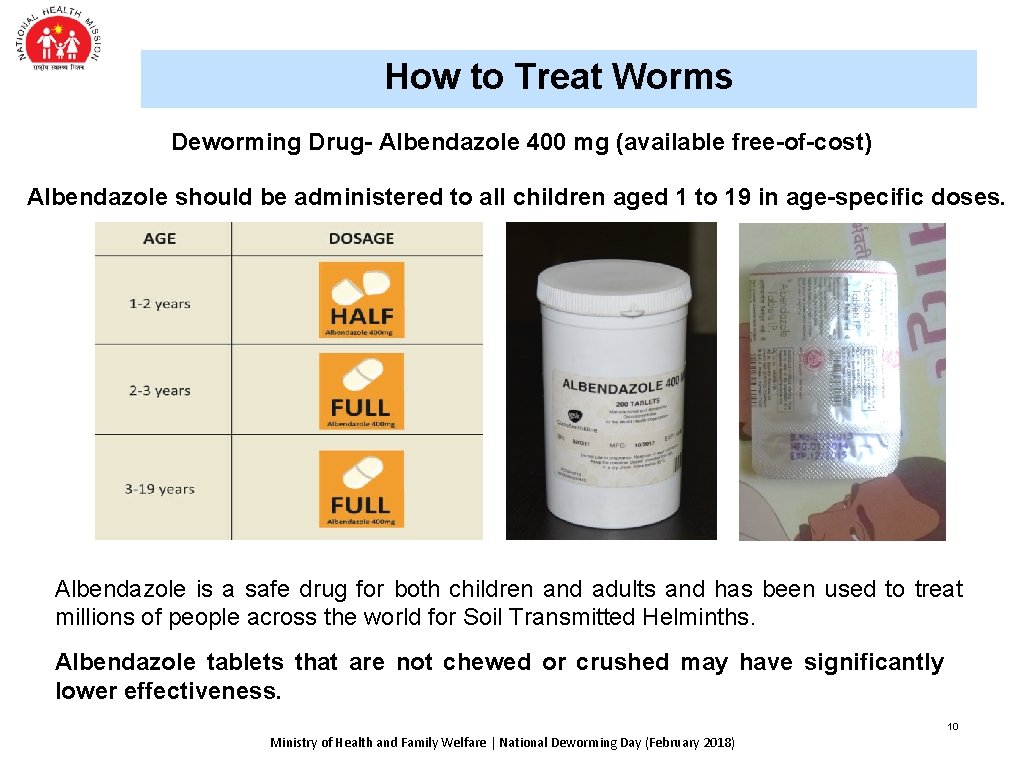 How to Treat Worms Deworming Drug- Albendazole 400 mg (available free-of-cost) Albendazole should be