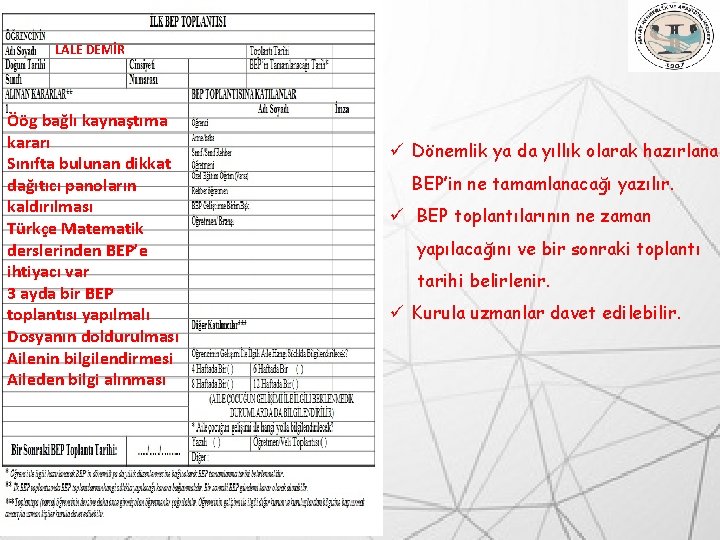 LALE DEMİR Öög bağlı kaynaştıma kararı Sınıfta bulunan dikkat dağıtıcı panoların kaldırılması Türkçe Matematik