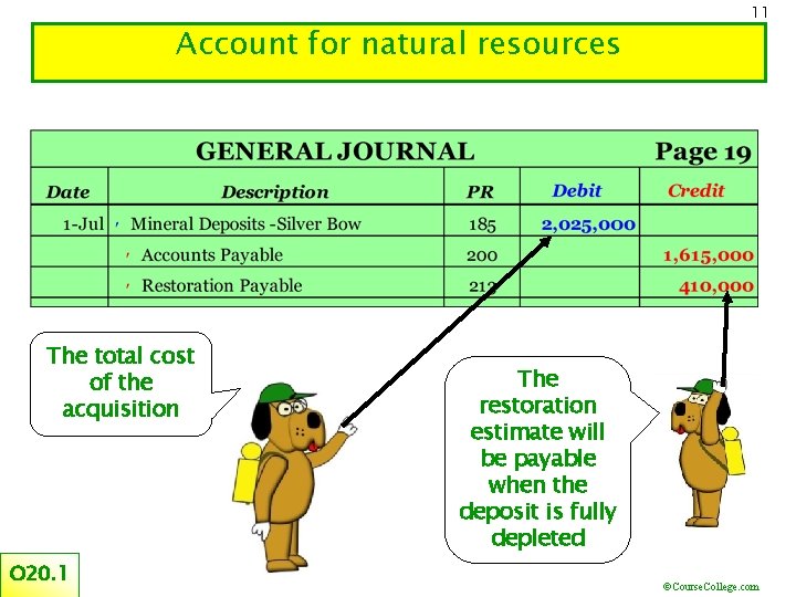 Account for natural resources The total cost of the acquisition O 20. 1 11