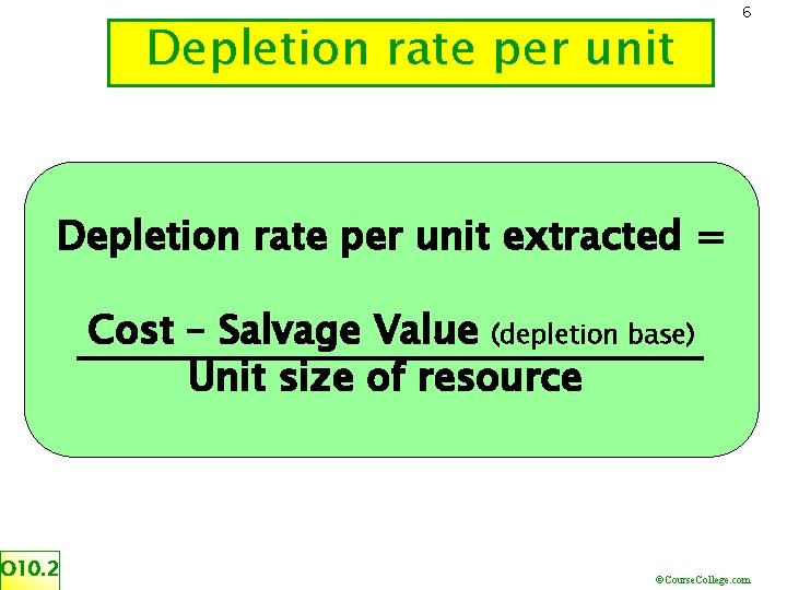 Depletion rate per unit 6 Depletion rate per unit extracted = Cost – Salvage