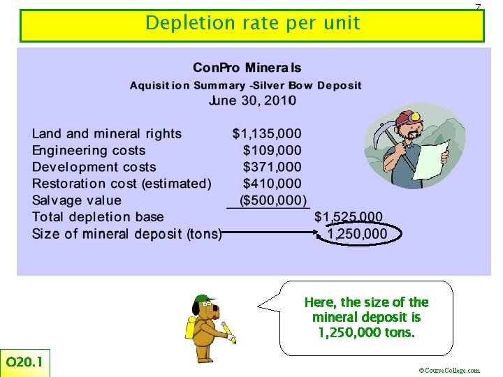 7 Depletion rate per unit Here, the size of the mineral deposit is 1,