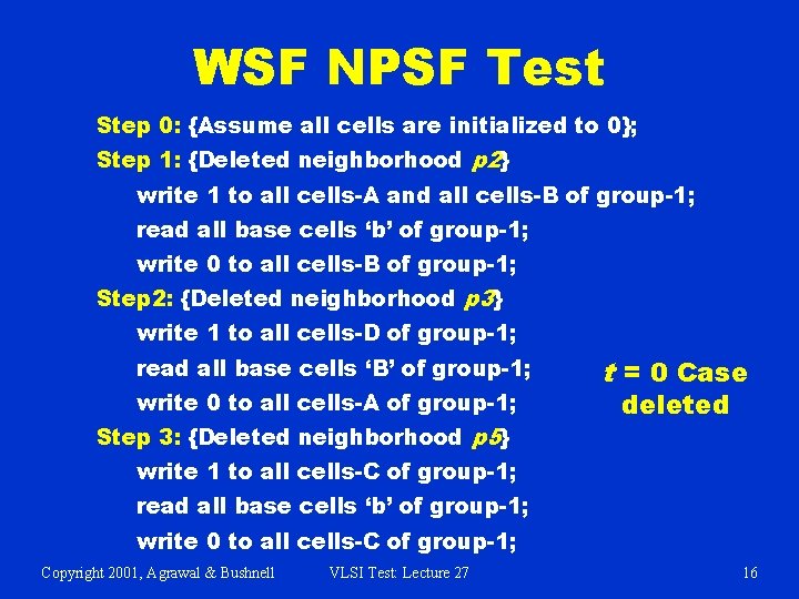 WSF NPSF Test Step 0: {Assume all cells are initialized to 0}; Step 1: