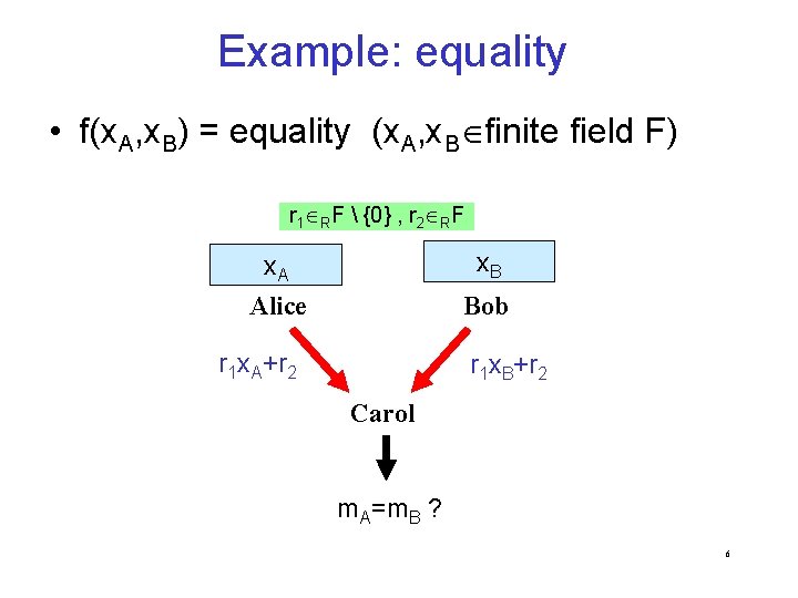 Example: equality • f(x. A, x. B) = equality (x. A, x. B finite