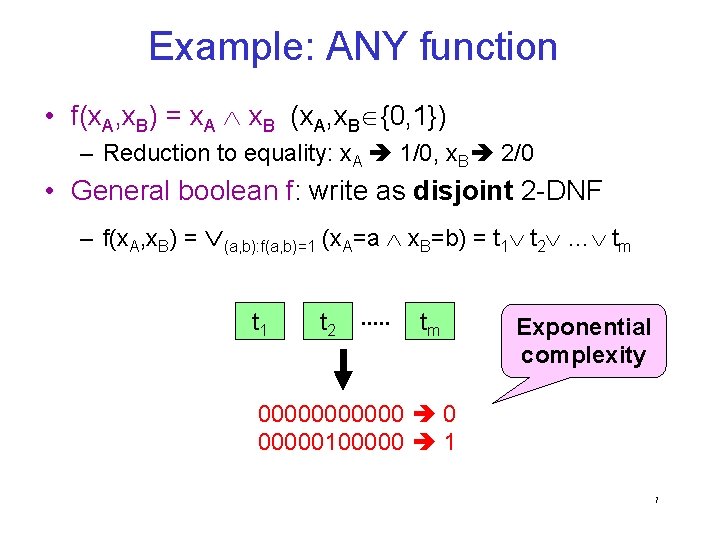 Example: ANY function • f(x. A, x. B) = x. A x. B (x.