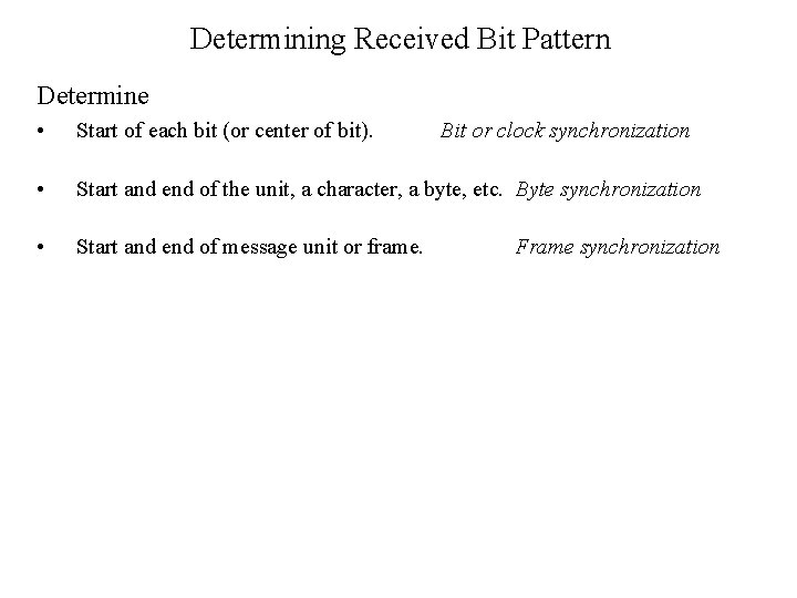 Determining Received Bit Pattern Determine • Start of each bit (or center of bit).