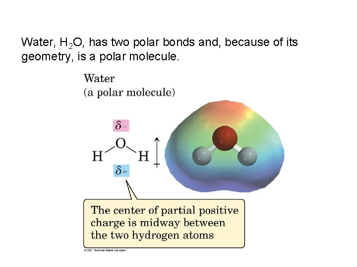 Water, H 2 O, has two polar bonds and, because of its geometry, is Water, H 2 O, has two polar bonds and, because of its geometry, is