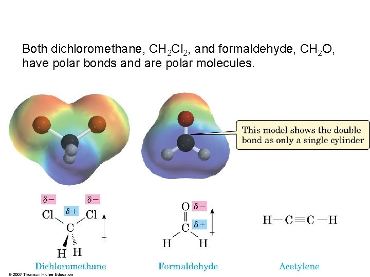 Both dichloromethane, CH 2 Cl 2, and formaldehyde, CH 2 O, have polar bonds Both dichloromethane, CH 2 Cl 2, and formaldehyde, CH 2 O, have polar bonds