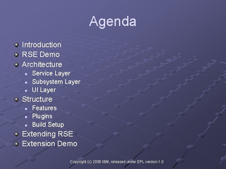 Agenda Introduction RSE Demo Architecture n n n Service Layer Subsystem Layer UI Layer