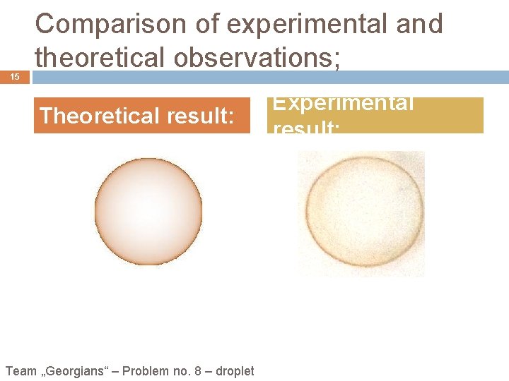 15 Comparison of experimental and theoretical observations; Theoretical result: Team „Georgians“ – Problem no.