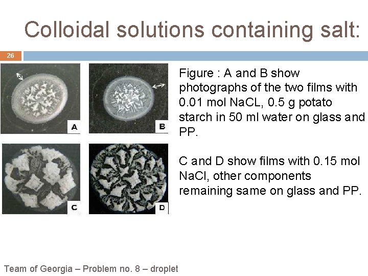 Colloidal solutions containing salt: 26 Figure : A and B show photographs of the