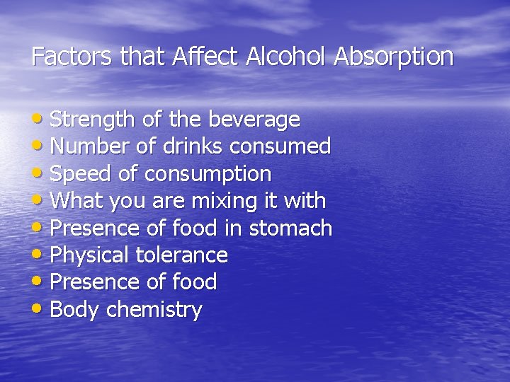 Alcohol the concentration of alcohol in a beverage