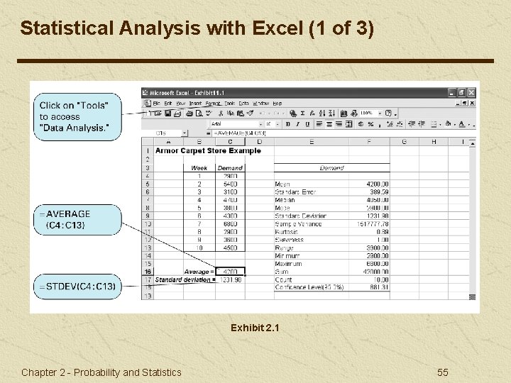 Statistical Analysis with Excel (1 of 3) Exhibit 2. 1 Chapter 2 - Probability