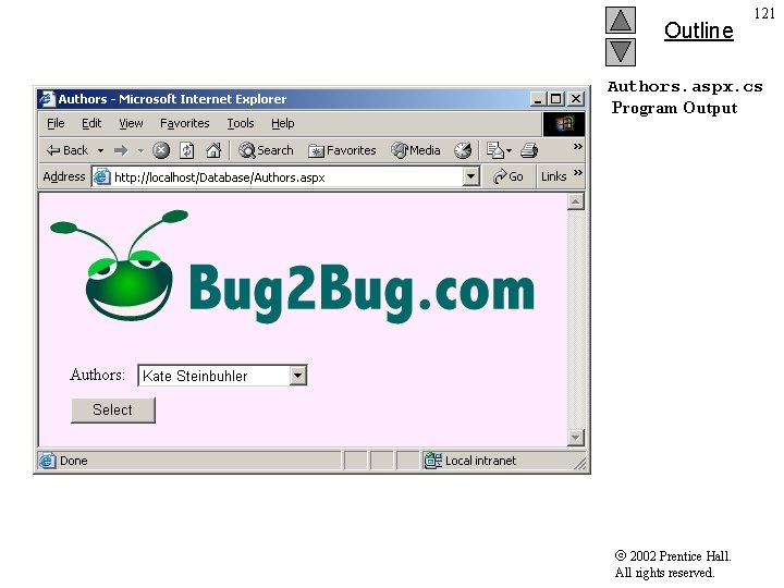 Outline 121 Authors. aspx. cs Program Output 2002 Prentice Hall. All rights reserved. 