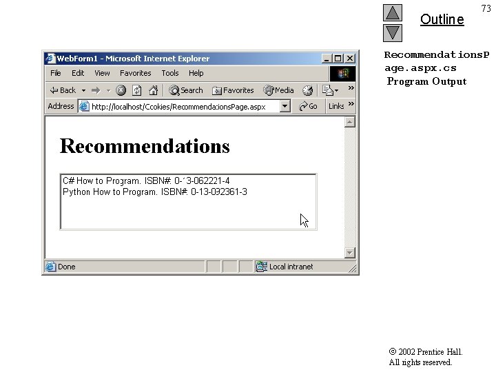 Outline 73 Recommendations. P age. aspx. cs Program Output 2002 Prentice Hall. All rights